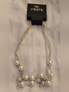 Vieste Silver-Tone Multi Strand Pearl & Crystal Necklace